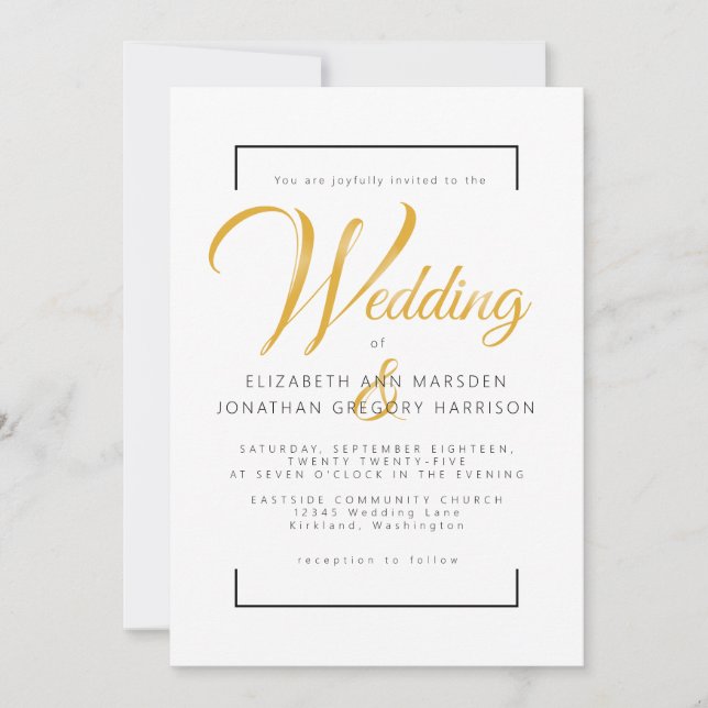 Invitación Elegante Guión de Oro y Escritura Negra Religiosa (Anverso)