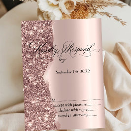 Invitación Elegante guión de purpurina de oro rosa RSVP  