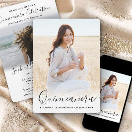 Invitación Elegante guión de quinceañera 2 foto 15 cumpleaños