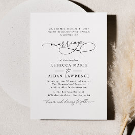 Invitación Elegante guión de Rubor blanco negro de matrimonio