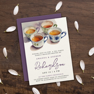 Invitación Elegante guion de té morado reunión acuarela