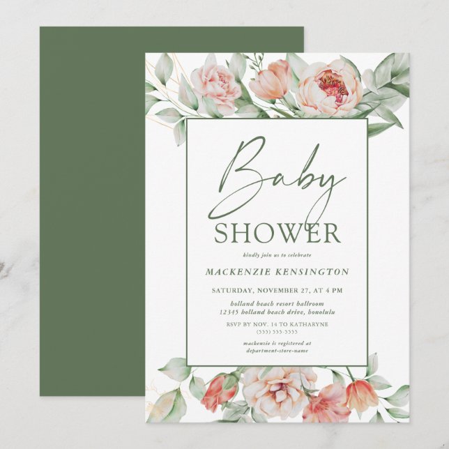 Invitación Elegante guión de vegetación para peones florales  (Anverso / Reverso)