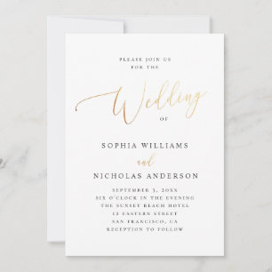 Invitación Elegante guión dorado Boda clásico tradicional
