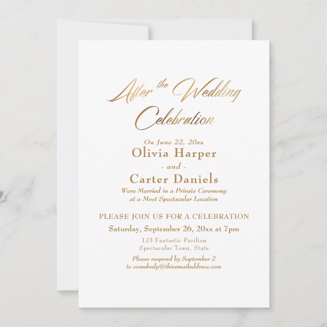 Invitación Elegante guión dorado después de la celebración de (Anverso)