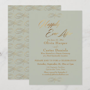 Invitación Elegante Guión Dorado Felices para Siempre, Verde 