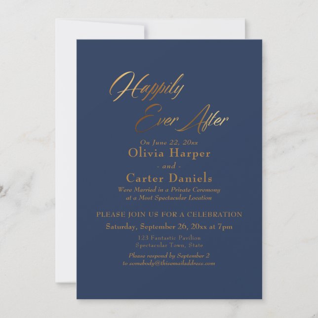 Invitación Elegante guión dorado feliz de siempre en la marin (Anverso)