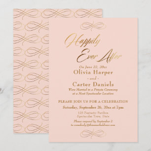 Invitación Elegante guión dorado Feliz después de rosa rubor