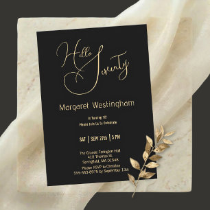 Invitación Elegante guión dorado "Hola setenta" 70 cumpleaños