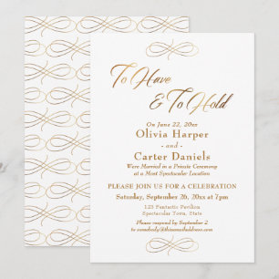 Invitación Elegante guión dorado para recepción de tener y ma