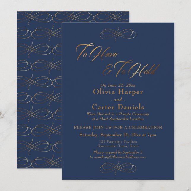 Invitación Elegante guión dorado para tener y mantener a la m (Anverso / Reverso)