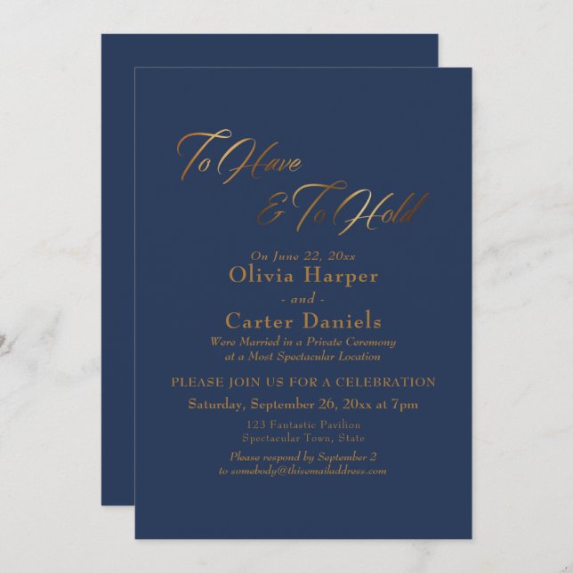 Invitación Elegante guion dorado Para tener y sostener sobre  (Anverso / Reverso)