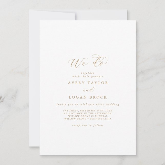 Invitación Elegante guión dorado que hacemos Boda (Anverso)