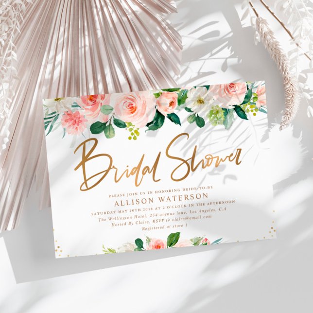 Invitación Elegante guion dorado rosa y ducha de novia lustre (Subido por el creador)