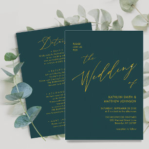 Invitación Elegante Guión Dorado Verde Todo En Un Boda
