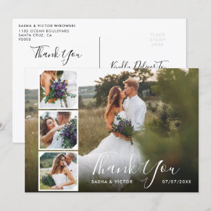 Invitación Elegante Guión Elegante 4 Fotos Boda Gracias