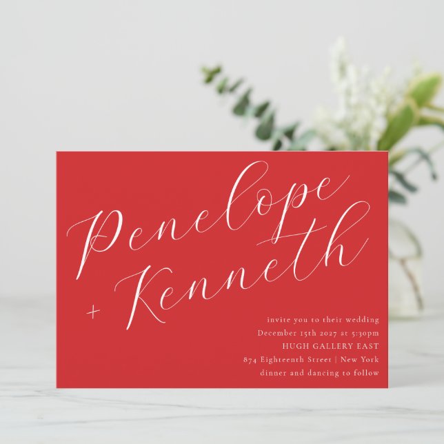 Invitación Elegante guión Elegante Boda de Navidades Rojos (Anverso de pie)
