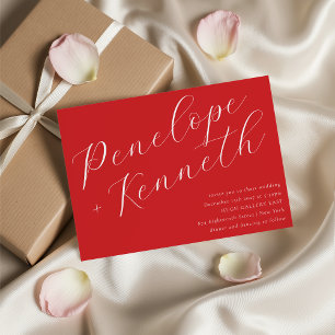 Invitación Elegante guión Elegante Boda de Navidades Rojos