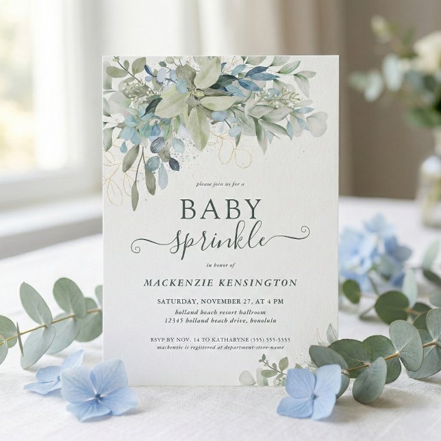 Invitación Elegante guión Eucalyptus Greenery Baby Sprinkle (Subido por el creador)