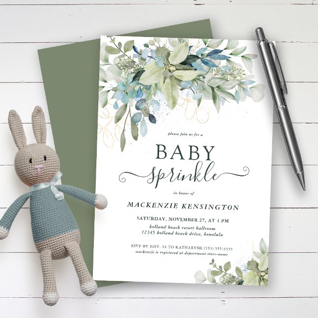 Invitación Elegante guión Eucalyptus Greenery Baby Sprinkle (Subido por el creador)
