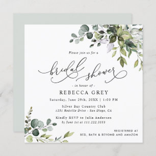 Invitación Elegante guión Eucalyptus Greenery Bridal Shower