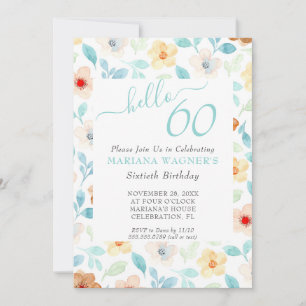 Invitación Elegante guión floral amarillo Verde azulado 60 cu