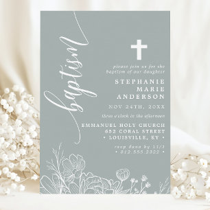 Invitación Elegante guion floral blanco Sage polvoriento Baut