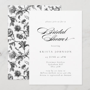 Invitación Elegante guión formal ducha de novia en blanco y n