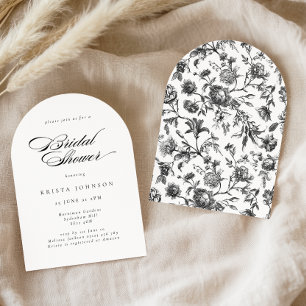 Invitación Elegante guión formal ducha de novia en blanco y n
