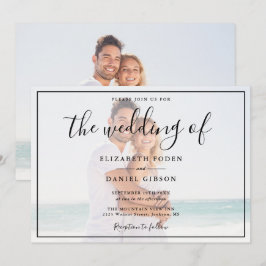 Invitación Elegante guión foto boda blanca y negra