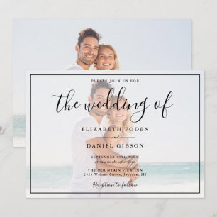 Invitación Elegante guión foto boda blanca y negra