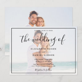 Invitación Elegante Guión Foto Boda Blanco Y Negro