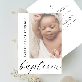 Invitación Elegante guión Foto borrosa bebé Religioso Bautizo