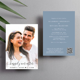 Invitación Elegante guión Foto Código QR Boda azul turbio