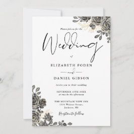 Invitación Elegante guión gótico rosas floral boda