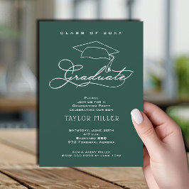 Invitación Elegante guión Graduación verde oscuro