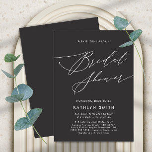 Invitación Elegante guión gris oscuro ducha de novia Minimali