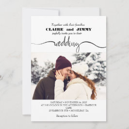 Invitación Elegante guión lindo foto superpuesta Boda blanca 