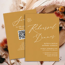 Invitación Elegante guión Miel Oro Ensayo Cena QR