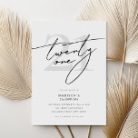 Invitación Elegante guion minimal blanco Fiesta de cumpleaños<br><div class="desc">Moderna invitación mínima para fiestas de 21 años con un diseño sencillo con una elegante tipografía manuscrita.</div>