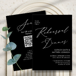 Invitación Elegante guión Moda Gris ensayo Cena código QR