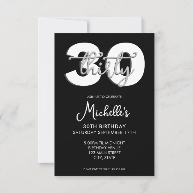 Invitación Elegante guión moderno 30 cumpleaños (Anverso)