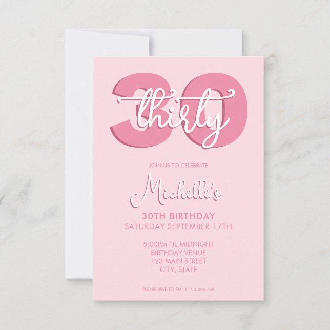Invitación Elegante guión moderno 30 cumpleaños (Anverso)