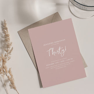 Invitación Elegante guión moderno 30 cumpleaños color rosa su