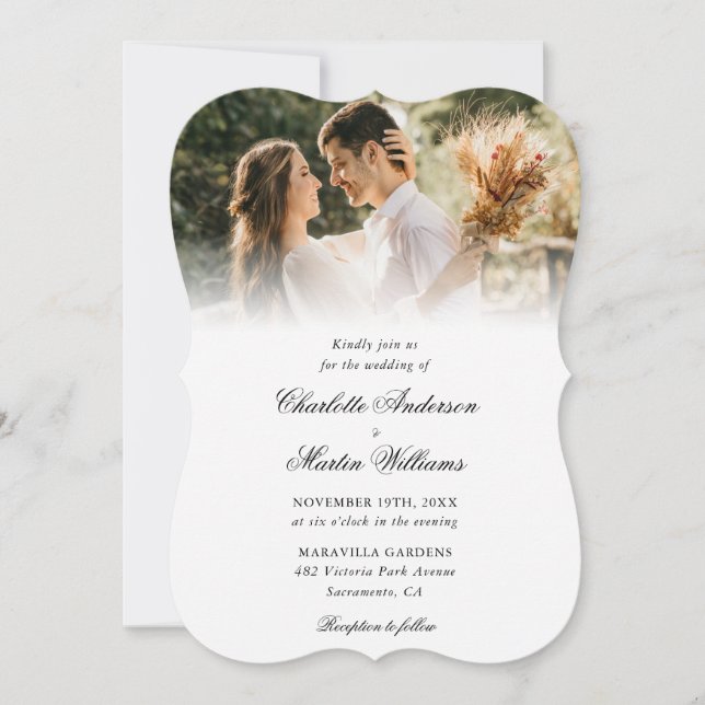 Invitación Elegante guión moderno 4 Boda de fotos (Anverso)