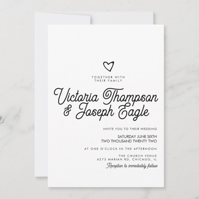 Invitación Elegante guión moderno Boda blanco y negro (Anverso)