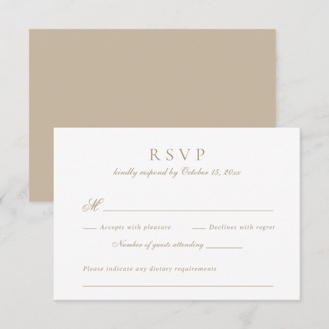 Invitación Elegante guión moderno Boda de oro antigua RSVP (Anverso / Reverso)