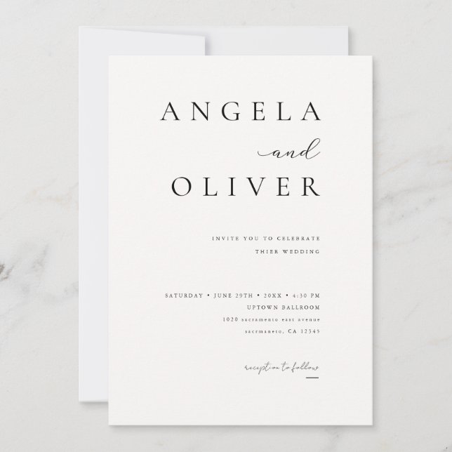 Invitación Elegante guión moderno Boda Minimalista de marfil (Anverso)