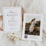 Invitación Elegante guión moderno Código QR Foto Boda de pres<br><div class="desc">Esta elegante y moderna invitación a la boda incluye un guión de caligrafía único,  combinado con un estilo elegante. La combinación en blanco y negro es perfecta para cualquier evento,  formal o informal. Añade tu foto al dorso de la tarjeta para un detalle especial y personalizado.</div>