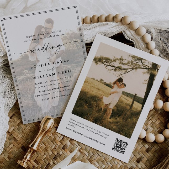 Invitación Elegante guión moderno Código QR Foto Boda de pres (Subido por el creador)