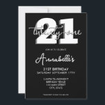 Invitación Elegante guión moderno cumpleaños 21<br><div class="desc">Invitación moderna de cumpleaños 21 en blanco y negro. Minimalista diseño de plantillas de invitación para 21 cumpleaños con elegante letra de guión con letra a mano de caligrafía.</div>